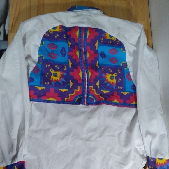 Vintage Roughrider Circle T Aztec Southwest Pattern Western Shirt - Picture 5 of 9